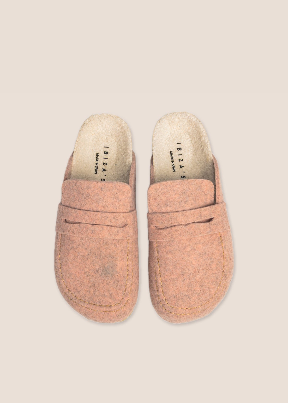 Calma Rosa — zueco forrado con pala tipo mocasín, vista cenital