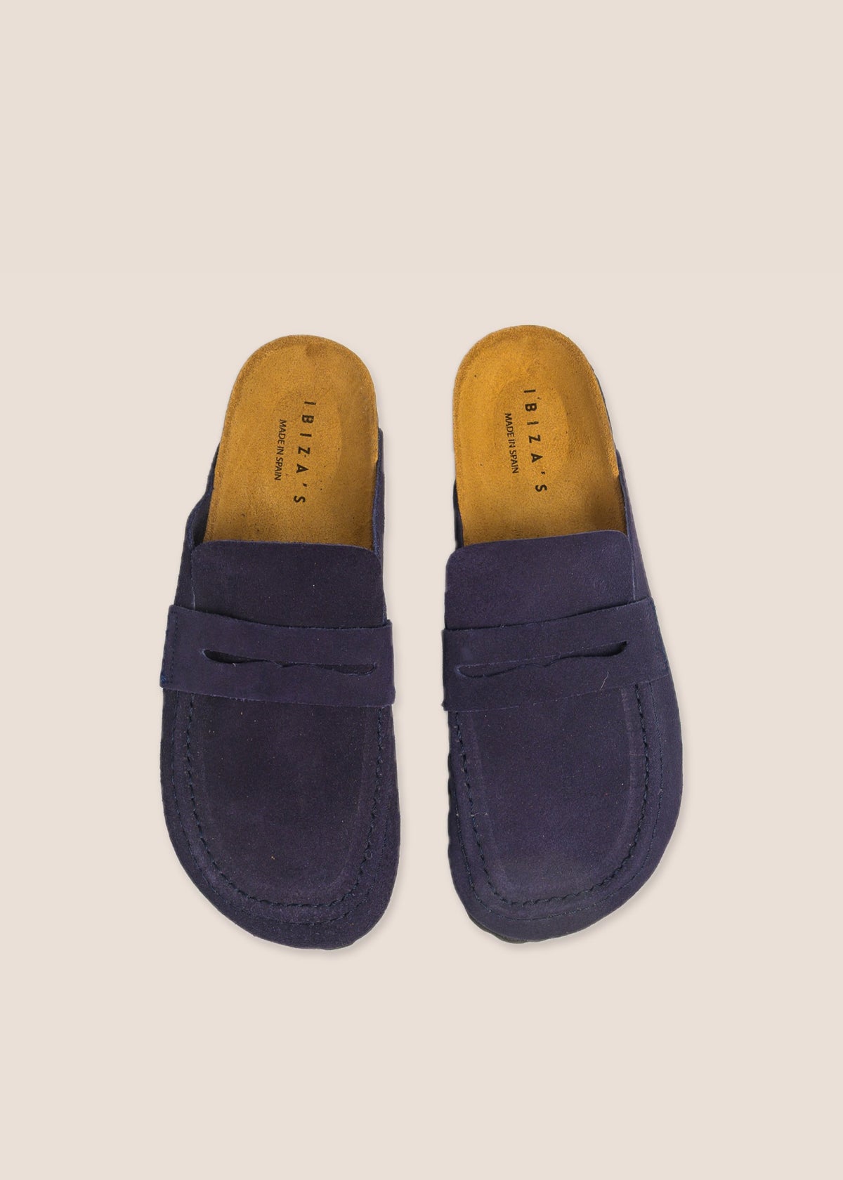 Brasa Marino — zueco de serraje con pala tipo mocasín, vista cenital