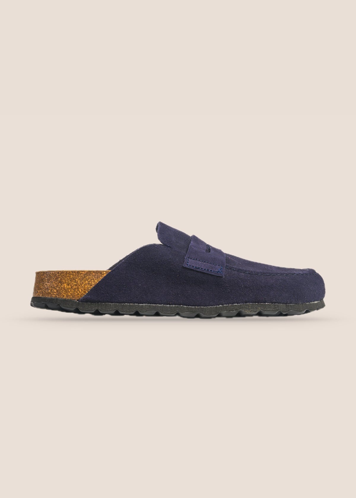Brasa Marino — zueco de serraje con pala tipo mocasín, vista lateral